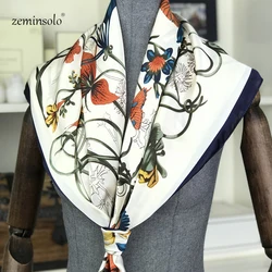 Deluxe Drand Scarves Elegant Female Scarf Printed Flower Scarves 90*90 cm Square Scarf Fashion Headscarf