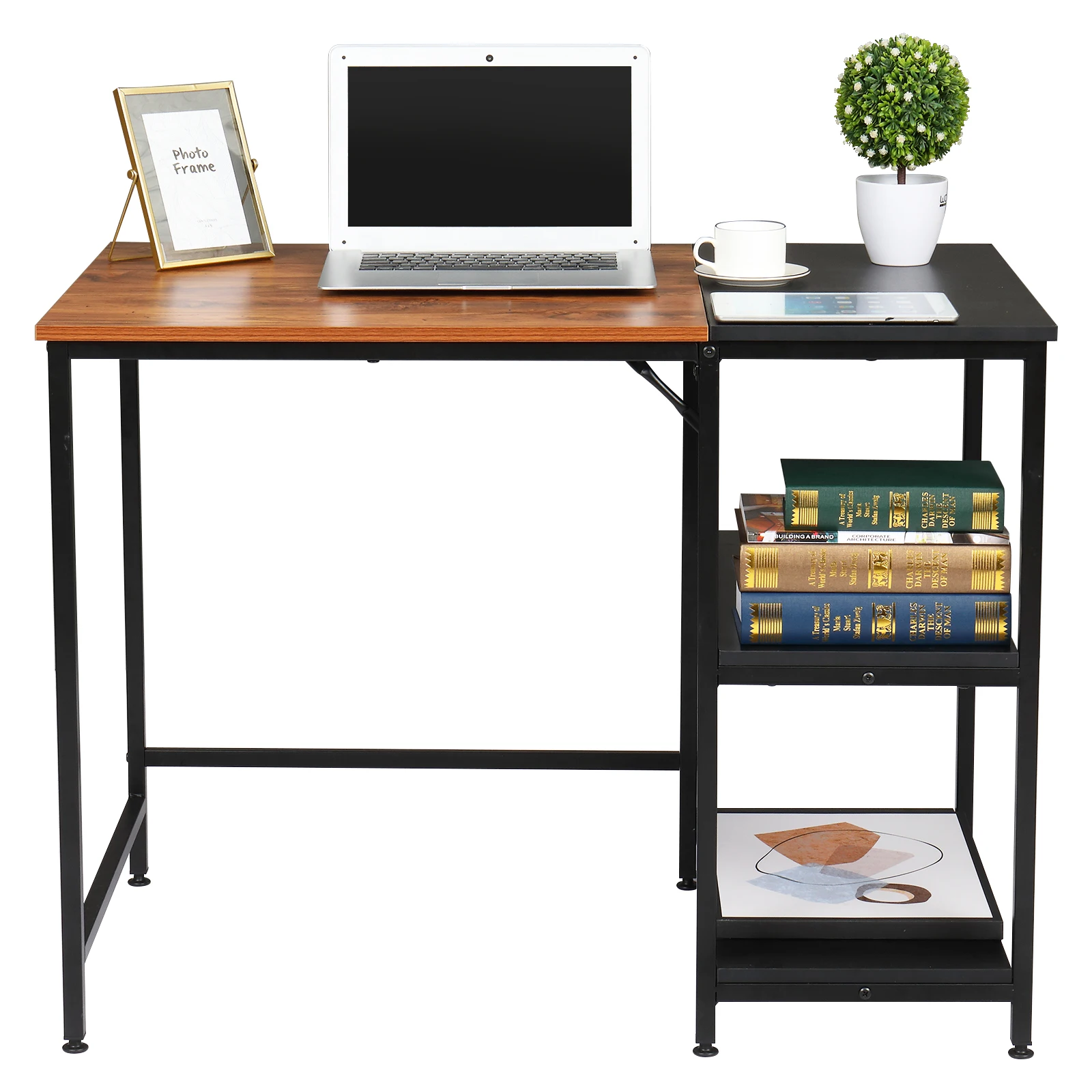 Desktop Computer Desk Study Table Office Table FCH  Retro Color Black Particleboard Paste Triamine Stitching Computer Desk