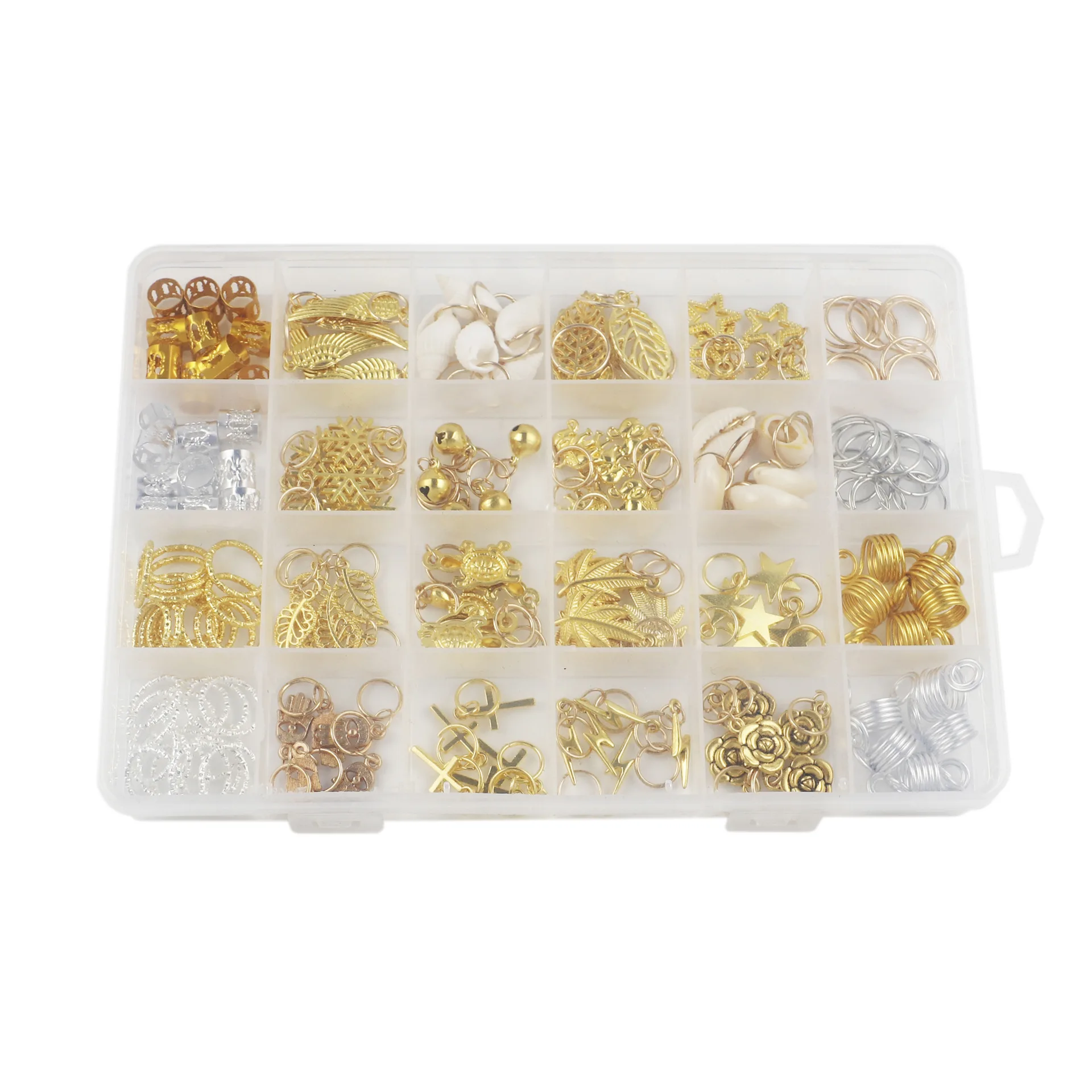 170pcs/box Gold Mix Leaves Spring Ring Hair Braid Dreadlocks Beads Clips Hair Decoration Accessories with Storage Box