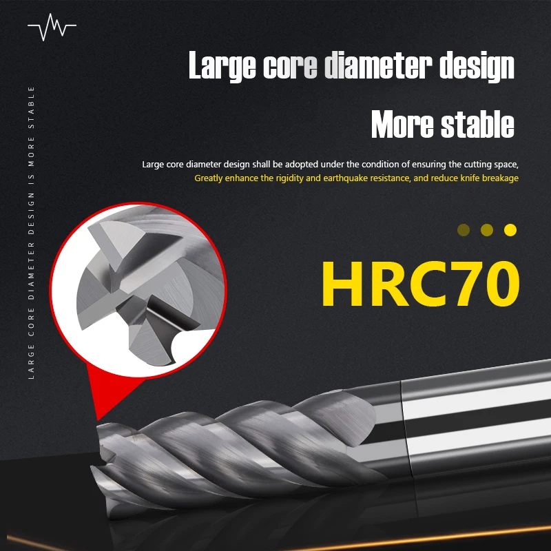 HRC70 CNC Maching Endmills 1,6,7,8mm TO 20MM 4Flutes Milling Cutter Alloy Coating Tungsten Steel Cutting Tool Carbide End Mill