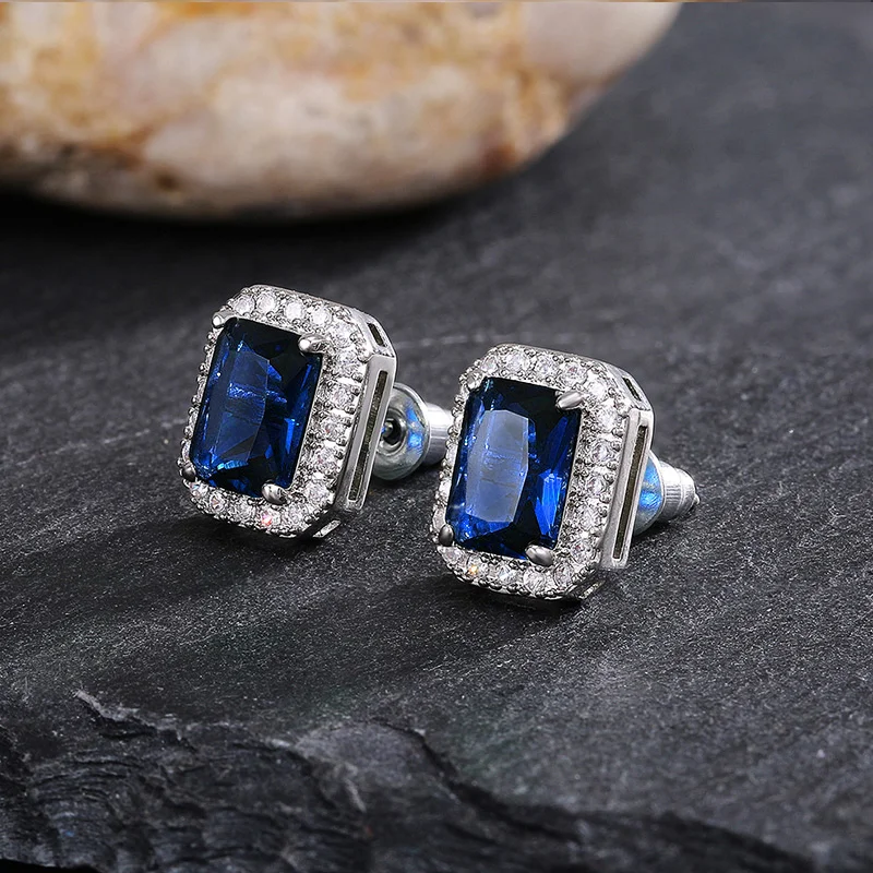 Huitan Ohrstecker mit rechteckigem/quadratischem grünem kubischem Zirkon für Damen, elegante Party-Accessoires, Jahrestagsgeschenk, zeitlose Damen-Ohrringe – Detail 25