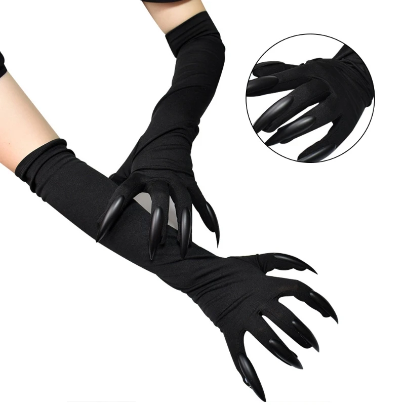 Cosplay Gloves Long Fingernail Sleeves Stretchy Claw Sleeves Halloween Mittens Elbow Length Arm Covers Ghost Gloves F3MD