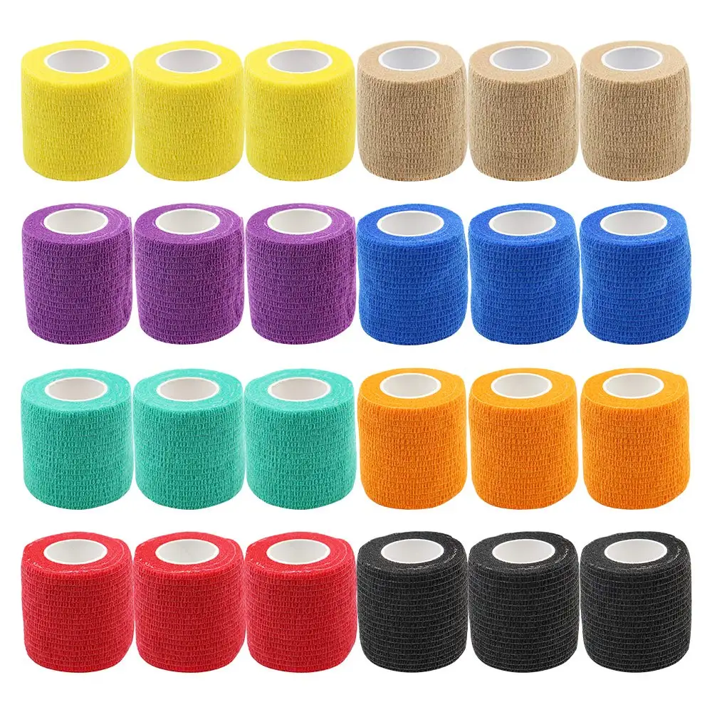 24PCS 8 Color 5CM Tattoo Grip Bandage Cover Tattoo Wraps Tapes Nonwoven Waterproof Self Adhesive Finger Wrist Tattoo Accessories