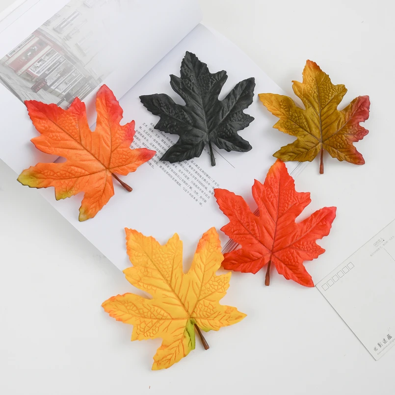 10PCS Silk Maple Leaf Halloween New Year Christmas Decoration for Home Wedding Artificial Plants Scrapbooking DIY High Quality