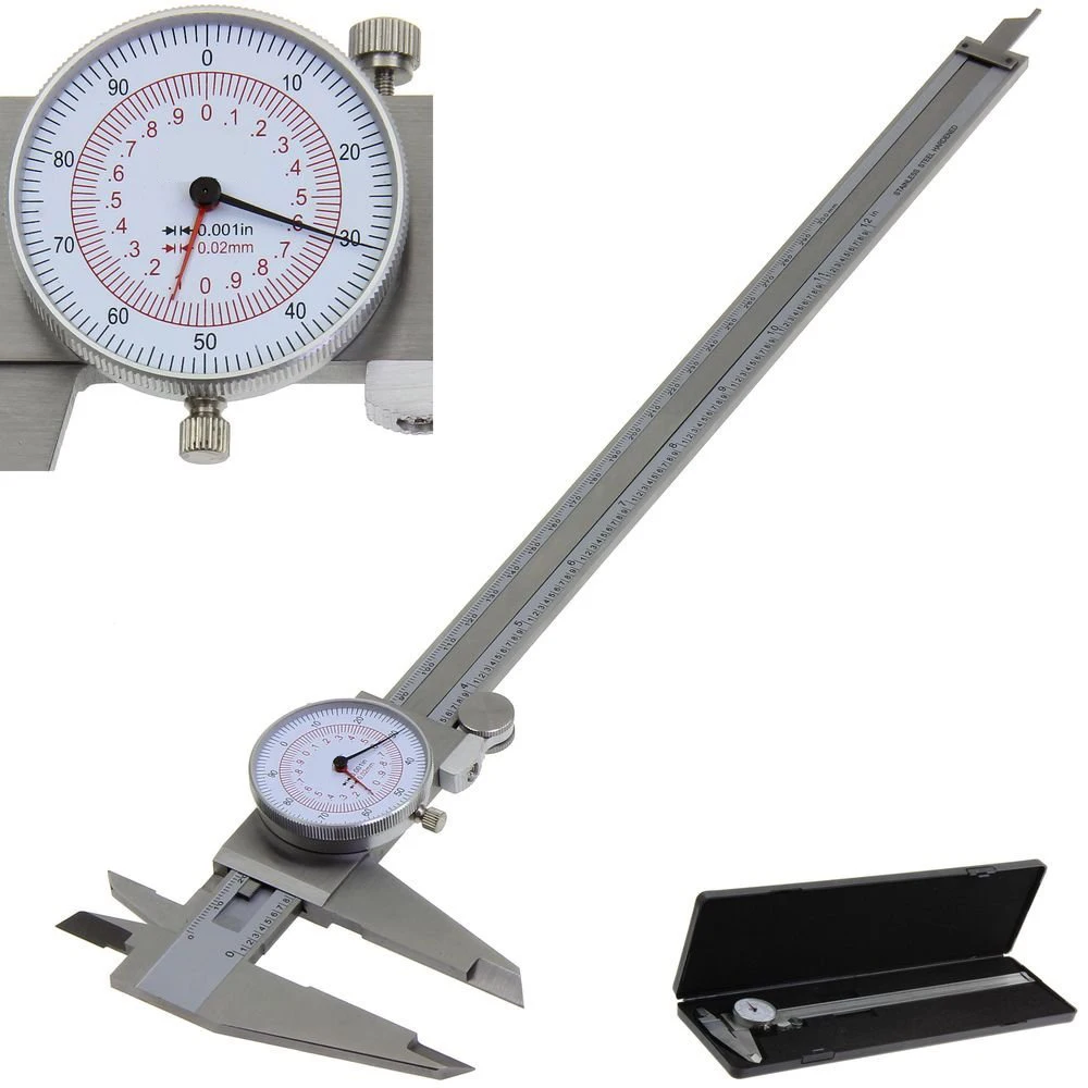 6in 8in 12inch Dial caliper Metric/INCH Standard Dual Hand Reading scale Precision Industry Stainless Steel Vernier Caliper