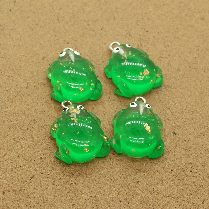 Cute Green Frog Resin Animal Charms With Gold Foil DIY Earring Keychain Pendant Jewelry Accessories