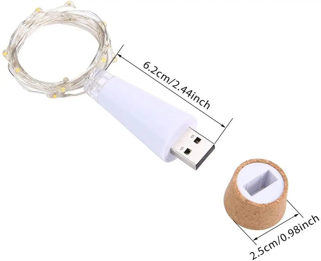 2m 20 LED Cork Bottle bajkowe oświetlenie USB akumulator do sypialni strona główna ślub świąteczna dekoracja wnętrz girlanda żarówkowa