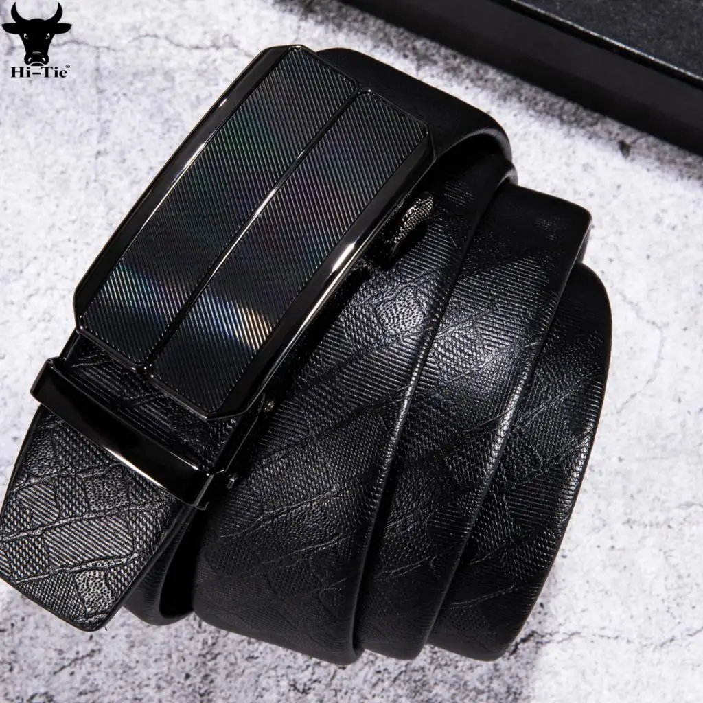 Top Quality Black Formal Mens Suit Belts Metal Automatic Buckles Cowskin Leather Ratchet Waistband Strap for Men Dress Business