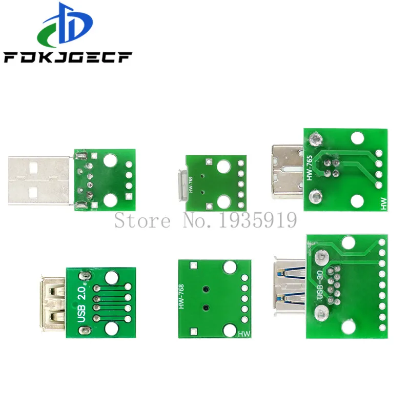 5pcs Micro Mini USB USB A Male USB 2.0 3.0 A Female USB B Connector Interface to 2.54mm DIP PCB Converter Adapter Breakout Board