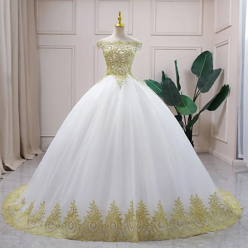 Champange Lace Wedding Dress 2024 Off The Shoulder Simple Princess Ball Gown Wedding Dress Vestido De Noiva Customized