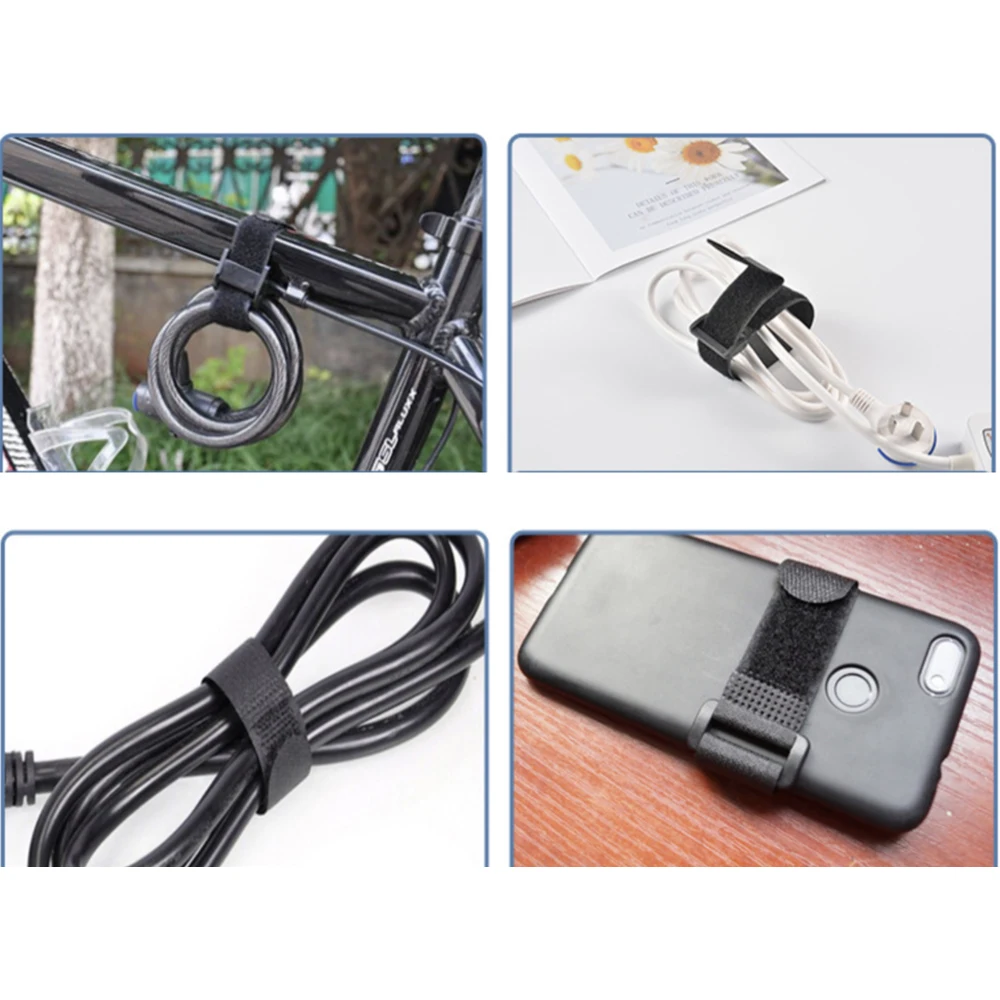 10 pçs/lote preto 2cm de largura 15-80cm comprimento náilon gancho & laço cinta cabo laços auto-adesivo cabo reutilizável arrumado computador organizador tv