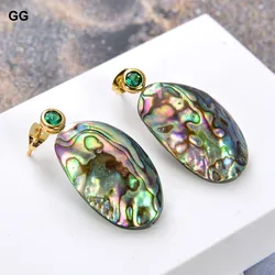 G-G Natural Abalone Shell freeform Green Cubic Zirconia pave Stud Earrings vintage style for women