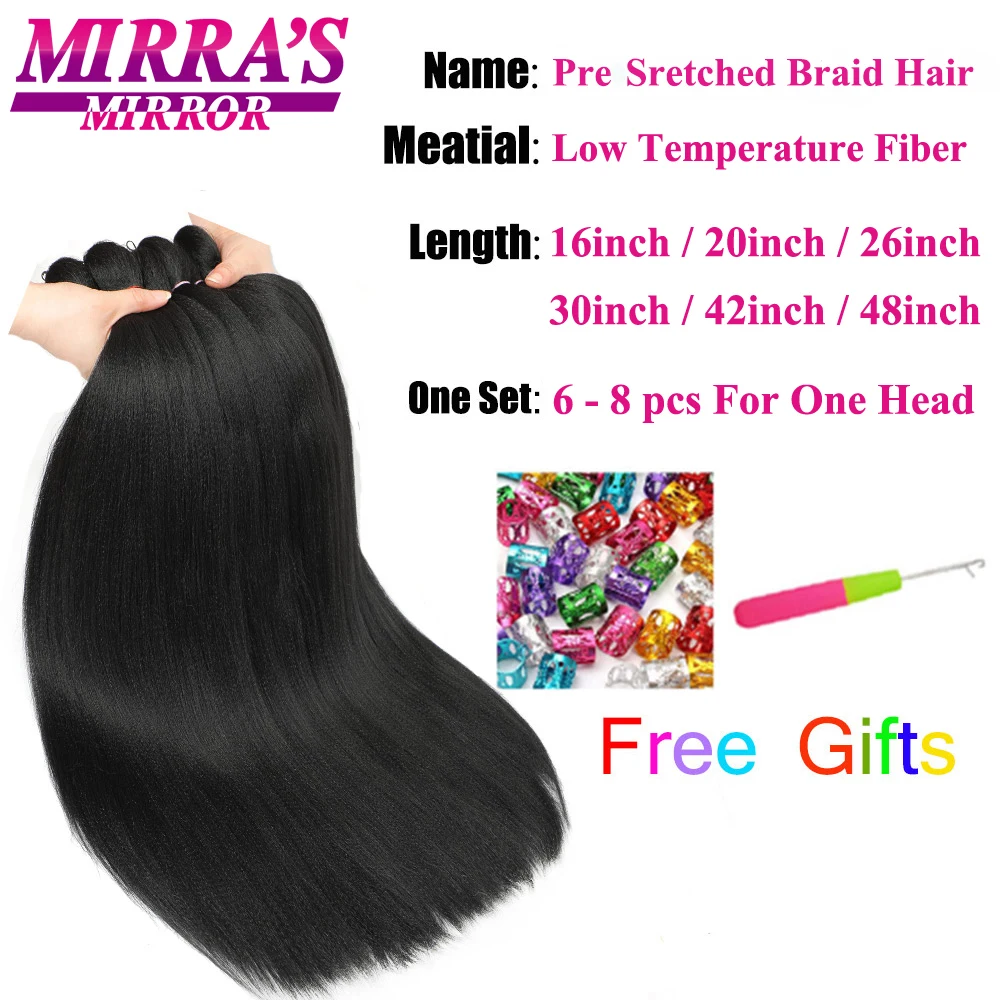 Mirra\'s Mirror Long Jumbo Braids Hair Extensions Afro Synthetic Hair Yaki Braid Straight Pre Stretched Braiding Hair Black Brown