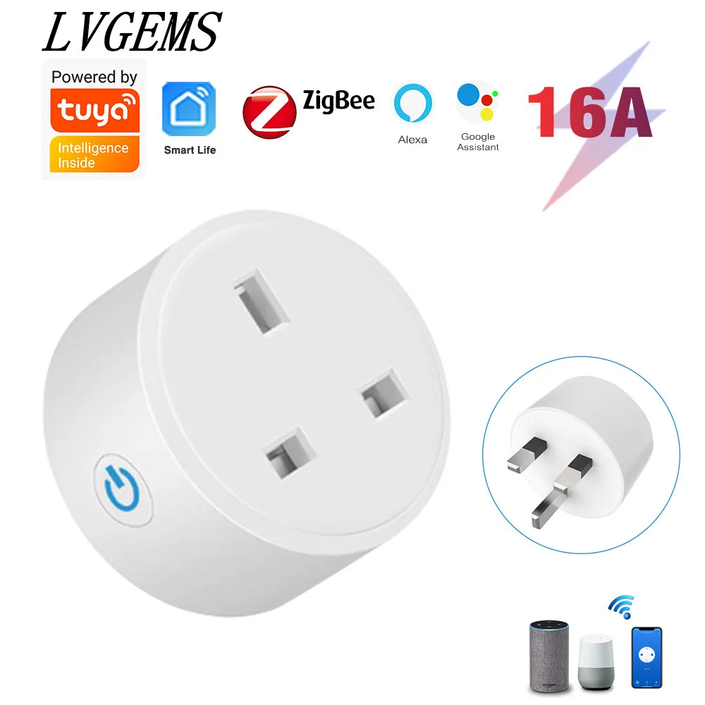 Tuya Zigbee Smart Socket Uk Plug 16A Home Power Monitor Power Outlet Smart life Voice Control Aleax Timing DIY Adapter Socket