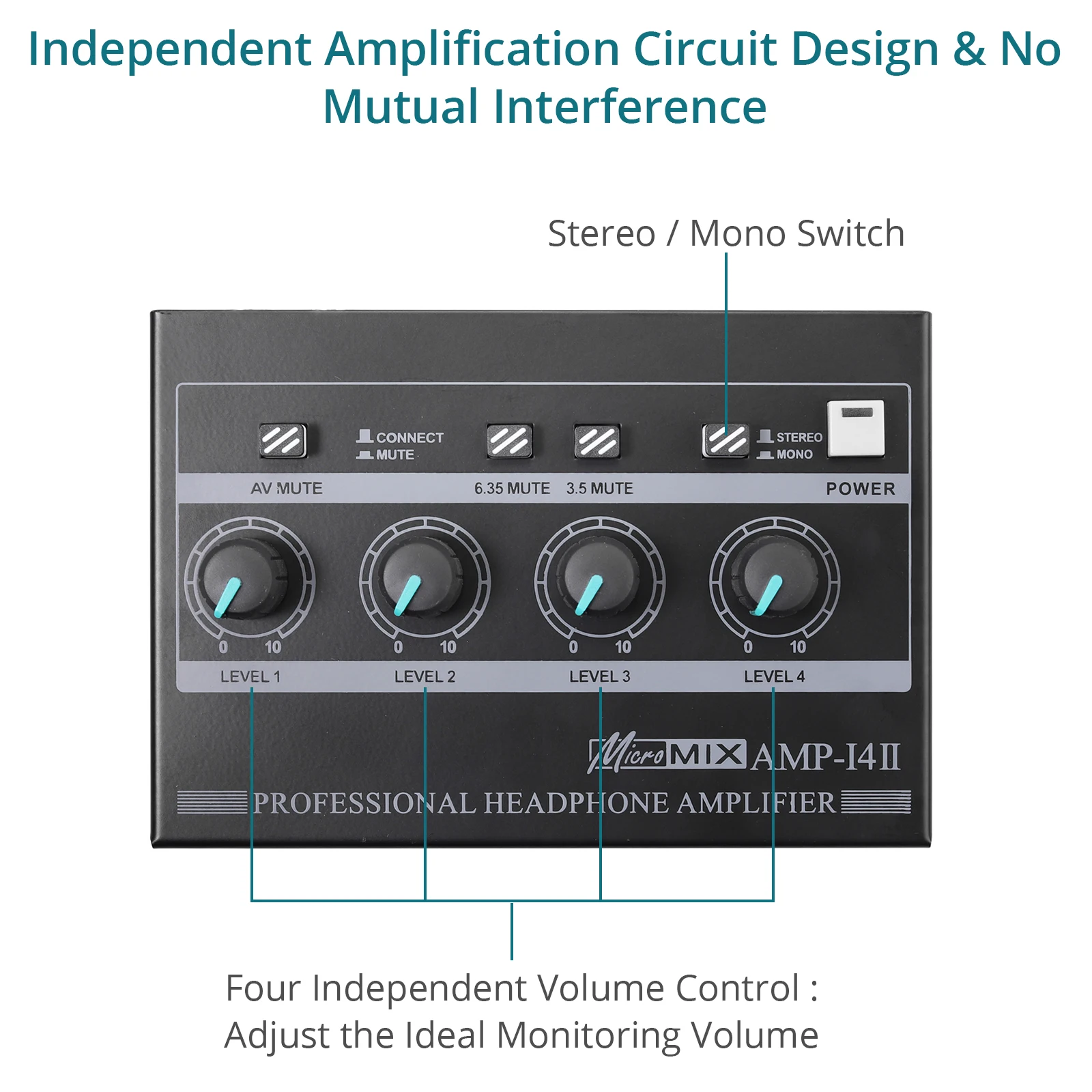 Neoteck 4 Channel Professional Headphone Amplifier Mono/Stereo Audio Amp with RCA & 3.5mm & 6.35mm Input for Studio and Stage