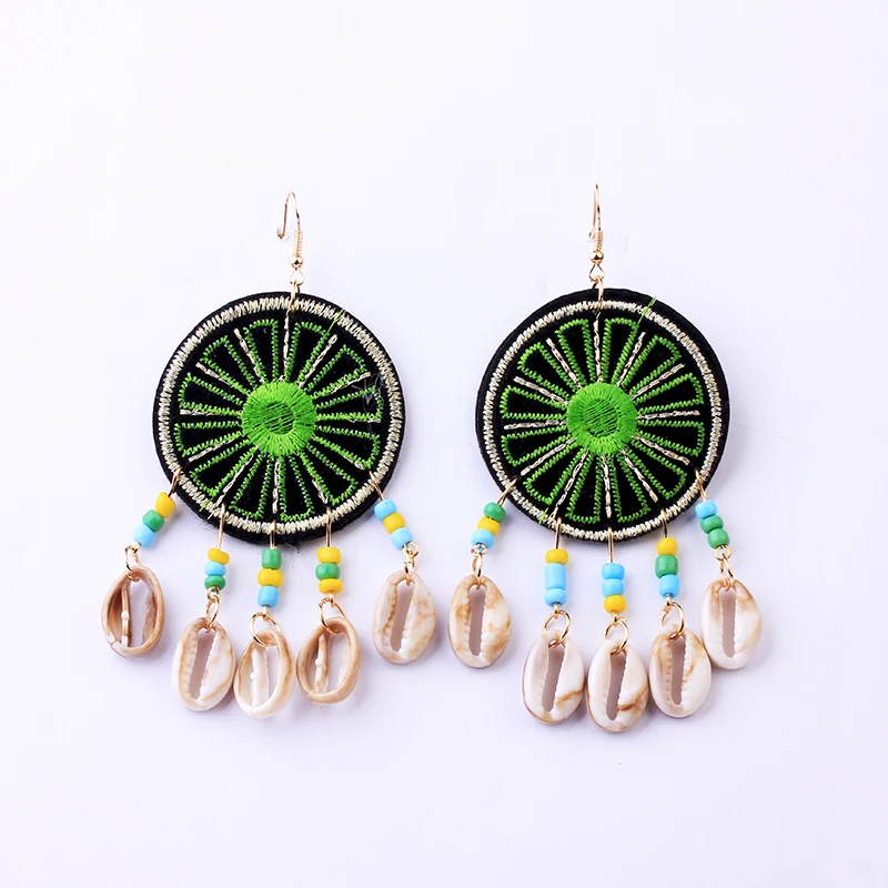 Fashion Embroidery Narural Shell Earrings Trendy Jewelry Statement Boho Beaded Tassel Charms Earrings For Women 2020 New Arriave