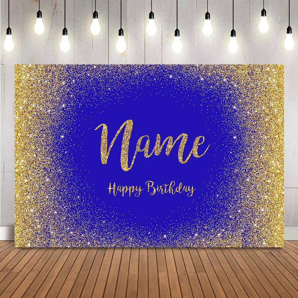 Blue Birthday Customize Background Sliver glitter photo booth background happy birthday party decoration Backdrop photocall