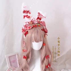 Sweet Mother Hand Pink Blue Lolita Ci Sweet Bunny Ears Lolita Headband KC Strawberry Candy Rabbit Ears Headband