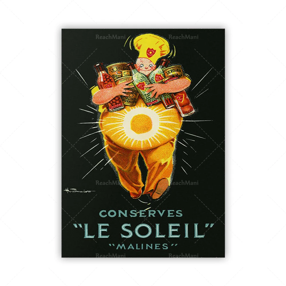 Conserves Le Soleil Malines by Henry Fournier, Vintage Print, Food&Drink Poster, Retro Wall Art, Figurative Artwork,