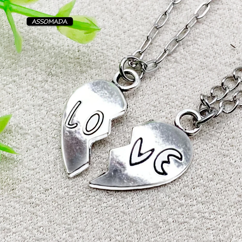 2 Pairs Creative Heart Shape Lovers Pendant Good Friends Friendship Couple Necklace Set Fashion Lovers Pendant Jewelry Gift