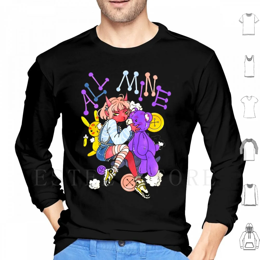 All Mine Hoodie Long Sleeve Demon Oni Devil Girls Cute Demon Girl Oni Girl Teddy Bear