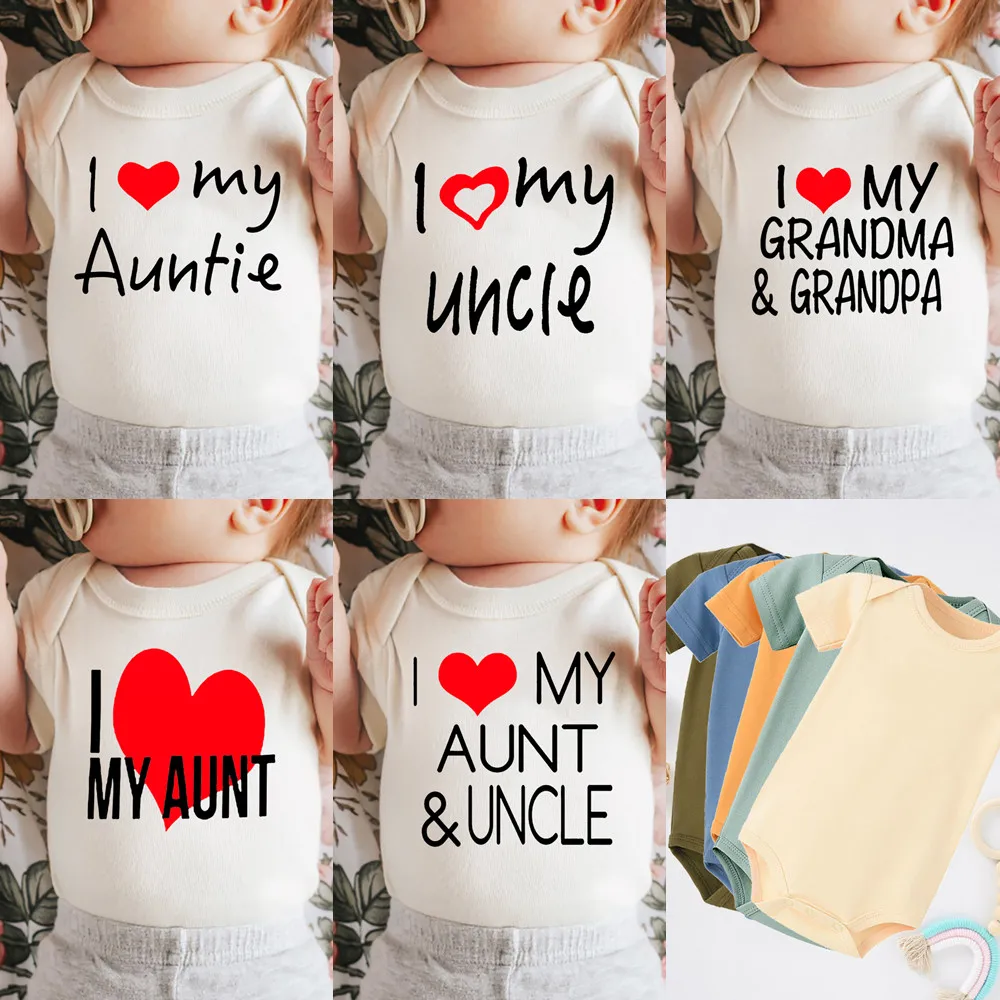 I Love My Auntie/uncle/grandparents Newborn Baby Unisex Cotton Bodysuit Boys Girls Casual Round Neck Romper Clothes