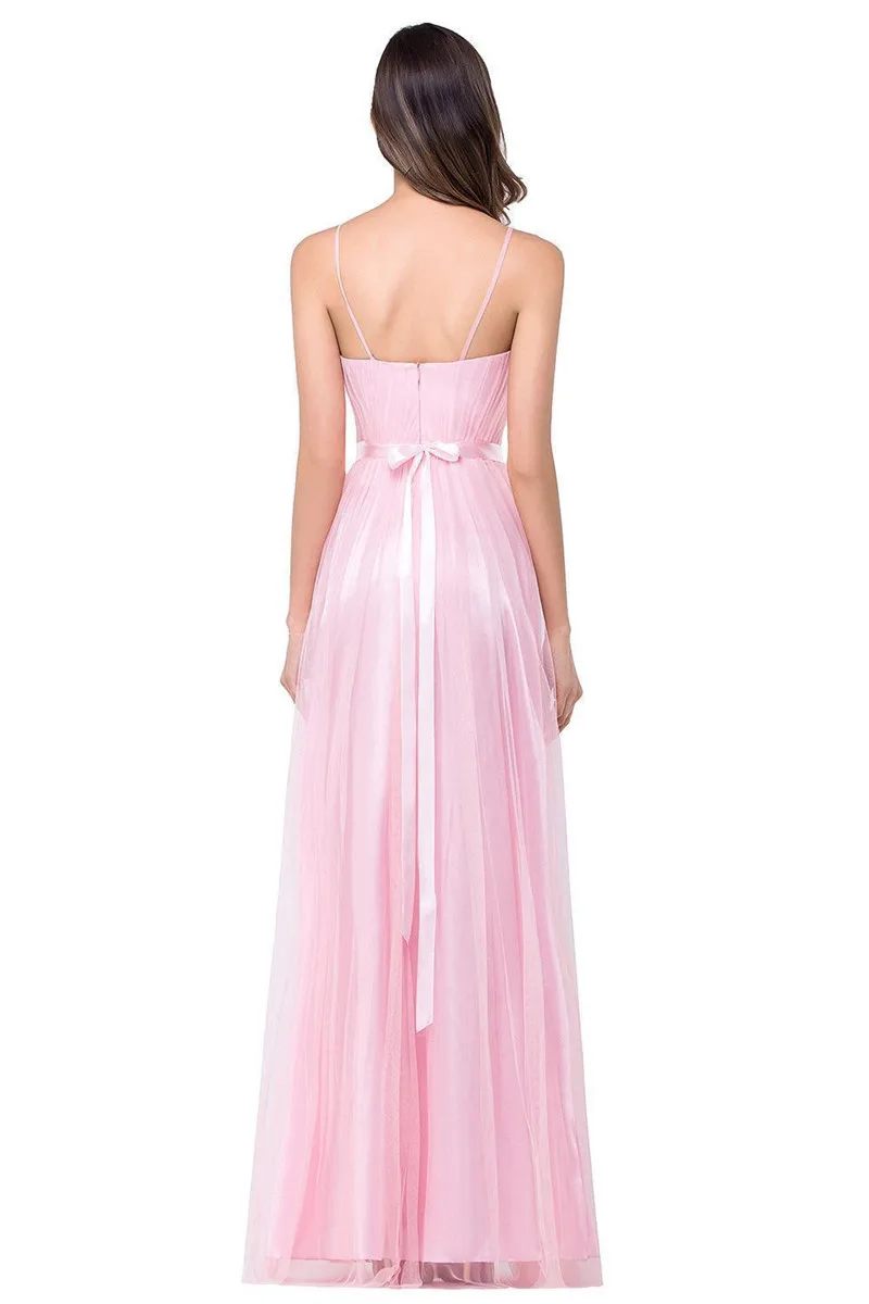 Sexy Rosa Brautjungfer Kleider Vestidos De Madrinha Elegante Fliege Chiffon Hochzeit Gast Kleid Robe Demoiselle D'honneur