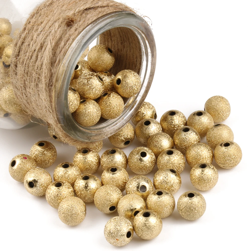 4 6 8 10 12mm Golden Color Acryelic Spacer Round Beads Frosted Ball End Seed Beads For Bracelet Jewelry Making 50/100/200/500pcs