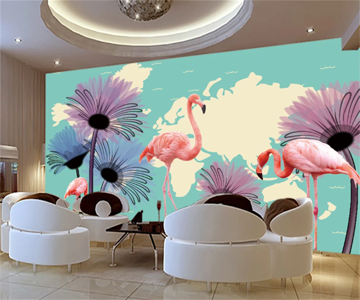 Personalizar qualquer tamanho papel de parede interior mural nordic tropical floresta tropical banana folha flamingo pastoral papel de parede fundo papier