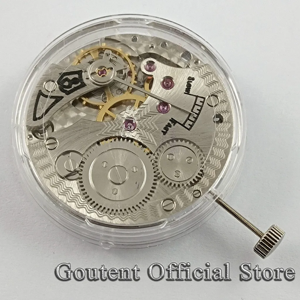 Goutent 17 Jewels Silver Asia 6498 Hand Winding Mechanical Watch Movement 21600 bhp