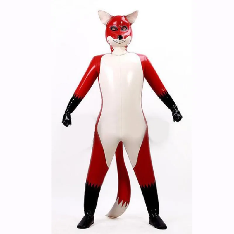 Lattice di gomma complessiva con cappuccio uniforme doppio strato Catsuit Fox Cosplay Full Body Wetlook colore Unisex dimensioni personalizzate