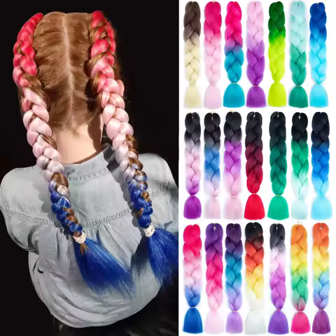 24 Inch Jumbo Braids Extensions Synthetic Braiding Hair Afro Ombre Color kanekalon Hair for Children Braid DIY Hair
