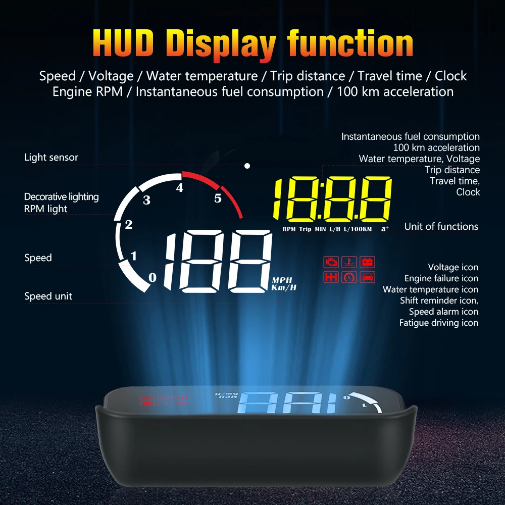 Newest Hud Car Obd2 Computer Head Up Display Obd Hud Digital Speedometer Windshield Projector ObdII Rpm Fatigue Driving Km/H Mph