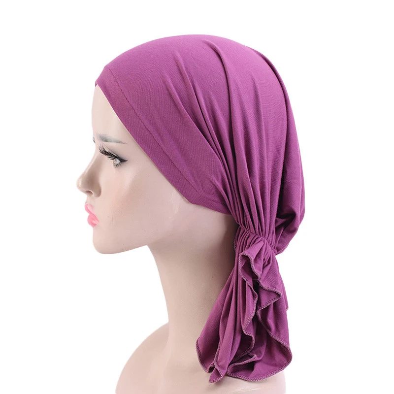 Muslim Women Modal Cotton Elastic Turban Cap Head Wrap Pirate Hat Cancer Bandanna Cap Doorag Chemo Hair Loss Cover Beanie Scarf