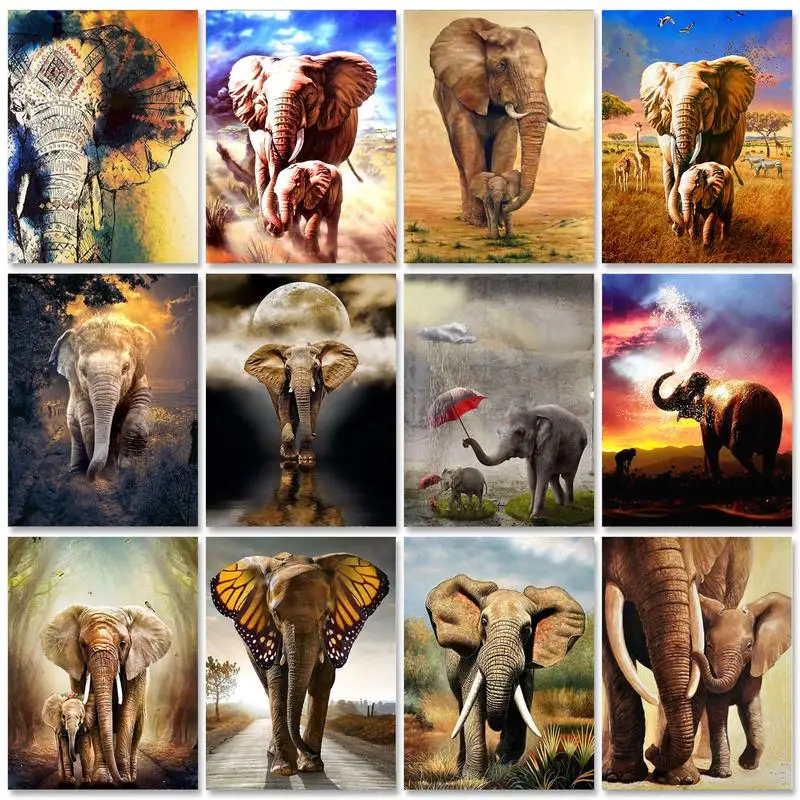 

PhotoCustom 60x75cm Paint By Numbers For Adult Elephant DIY Oil Painting By Numbers On Canvas Animals Number Painting Home Decor