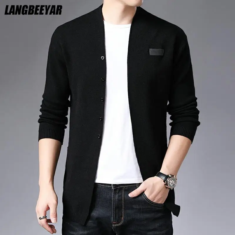 Cárdigan de punto ajustado de lana para hombre, suéter japonés, abrigos informales, chaqueta, ropa para hombre, alta calidad, nueva marca de otoño,