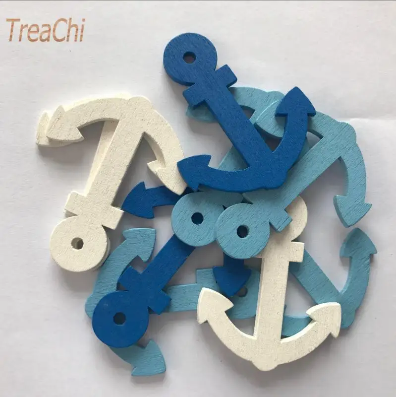 Home Decoration Creative 23.5*19*2Mm Wooden Anchor Rudder Sail and Crown Mini Pendant 10Pcs/lot Random Color