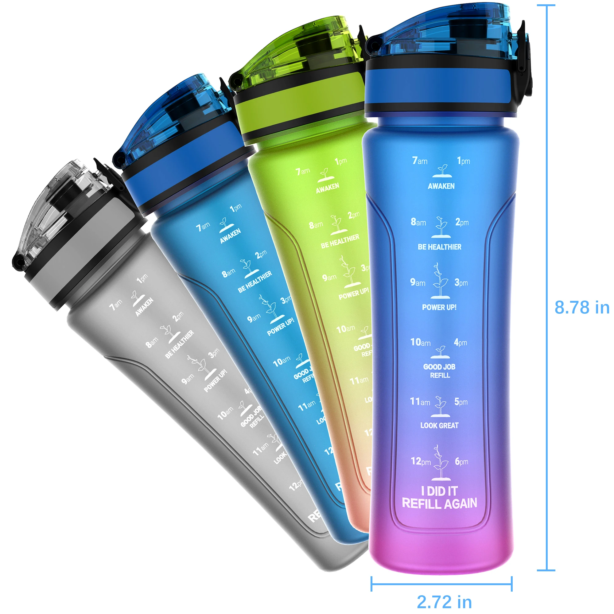 15oz Kids  Water Bottle with Time Marker - Leak-Proof, One-Hand Opening, BPA-Free Tritan Plastic, Perfect for Kids, Wome