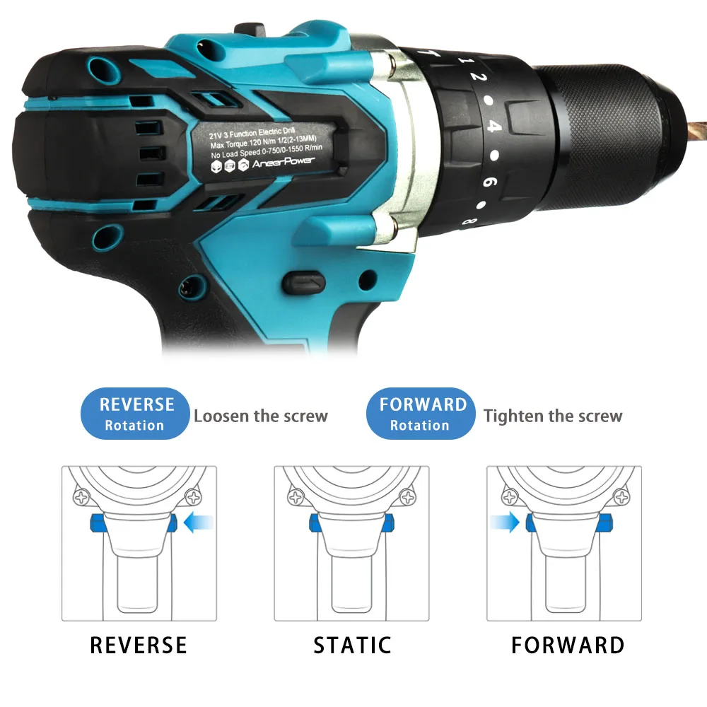 Brushless 21V Ice Fishing Screwdriver Electric Impact Drill 3 in1 Cordless 120 N.m Torque For Makita Lithium Battery Tools Power