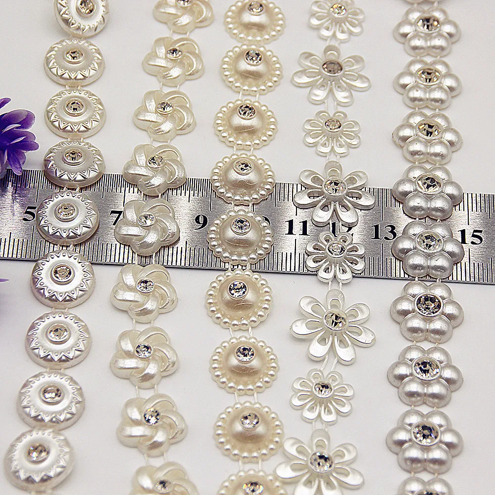 1YD Multiple Styles of Imitation Pearl Diamond Chain Inlaid Diamond Bead Chain Wedding DIY Connection Bead Accessories