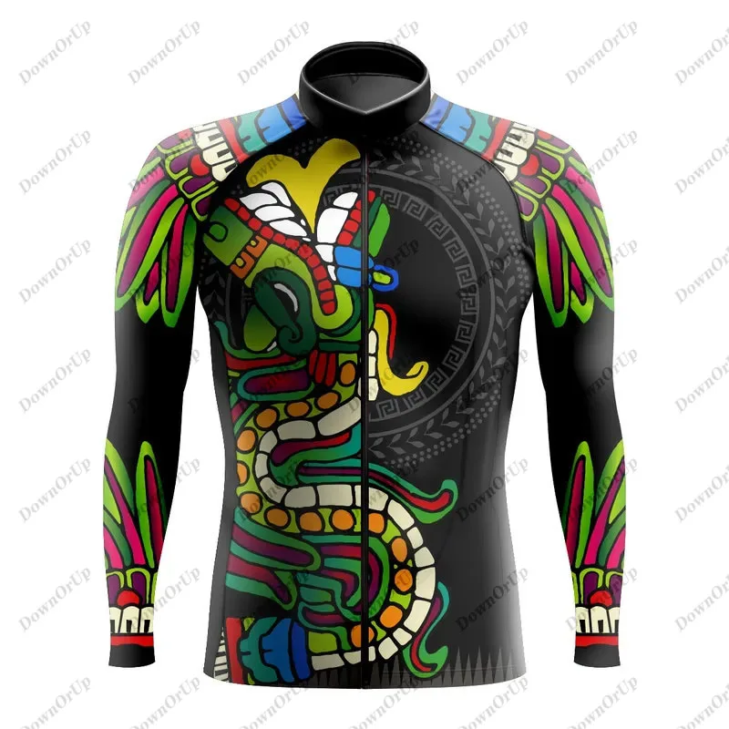 Mexico Aztec Men\'s Long Sleeve Cycling Jersey Maillot Ciclismo Hombre Equipment BIke ropa Professional Cycling Clothing