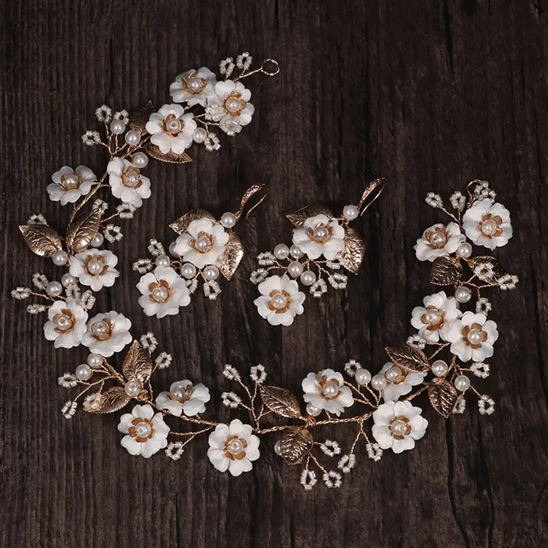 

Floralbride ручной работы со стразами и жемчугом из сплава, цветок, свадебная повязка на голову, свадебная повязка для волос, аксессуары для волос, женские украшения для подружек невесты