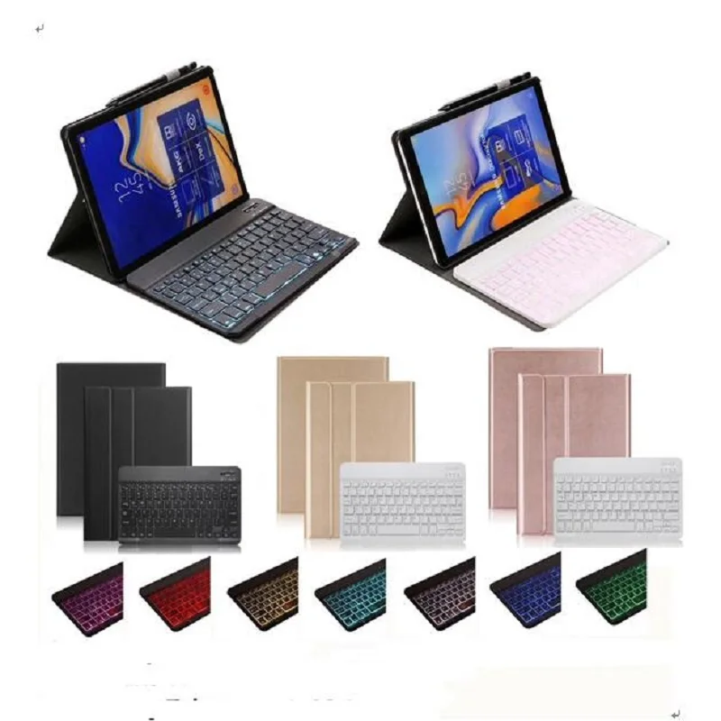 Funda con retroiluminación de 7 colores para teclado, carcasa para iPad de 10,2 pulgadas, 7. ª y 8. ª tableta, funda para teclado Bluetooth + bolígrafo