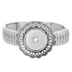 New Snap Jewelry Vintage Flower Elastic Metal Snap Button Bracelet Bangle Simple Bracelet for Men Women ZE395
