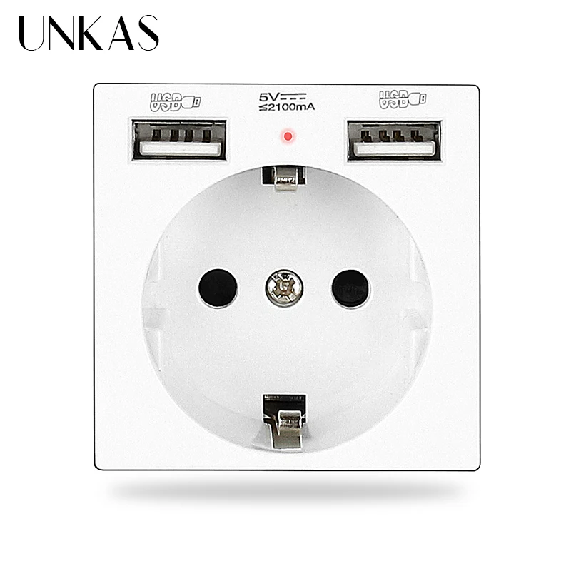 UNKAS B8 Modules DIY Free Combination EU / French 16A Wall Power Socket Dual USB Charger Port Hidden Soft LED Outlet