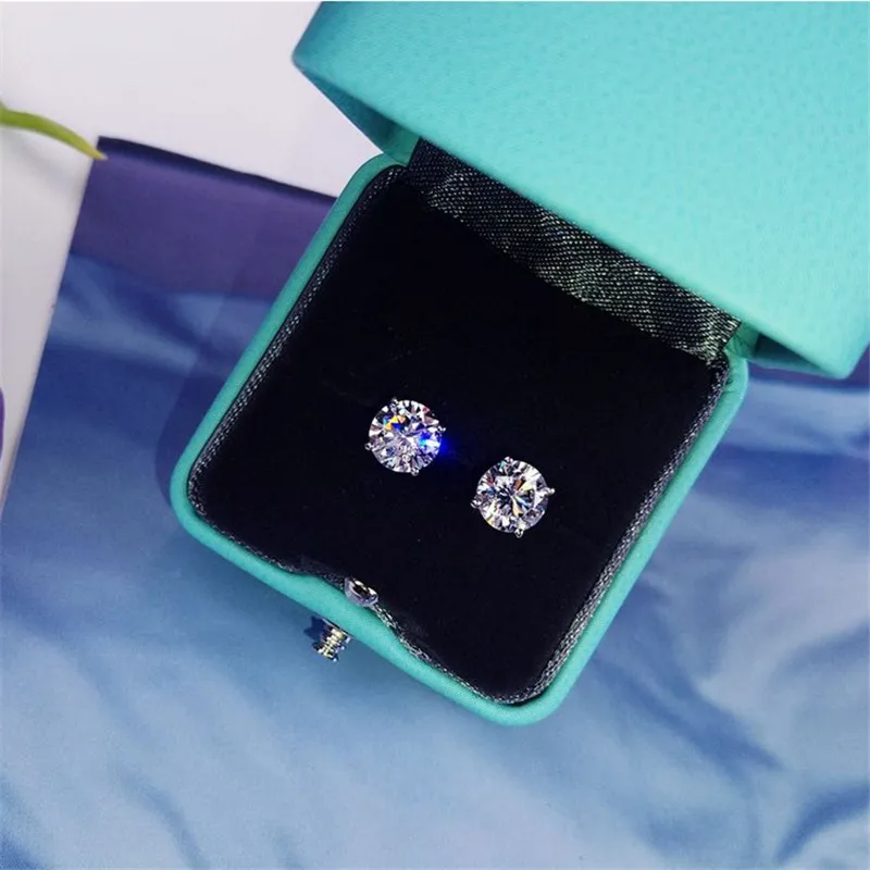 Trendy 5mm/9mm Lab Diamond Stud Earring Real 925 sterling silver Jewelry Engagement Wedding Earrings for Women men Charm Gift