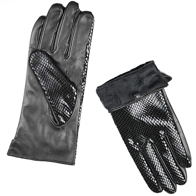 Neue Snake Print Leder Schaffell Handschuhe frauen Mode Hochglanz Samt Futter Herbst und Winter Warm Driving Handschuhe