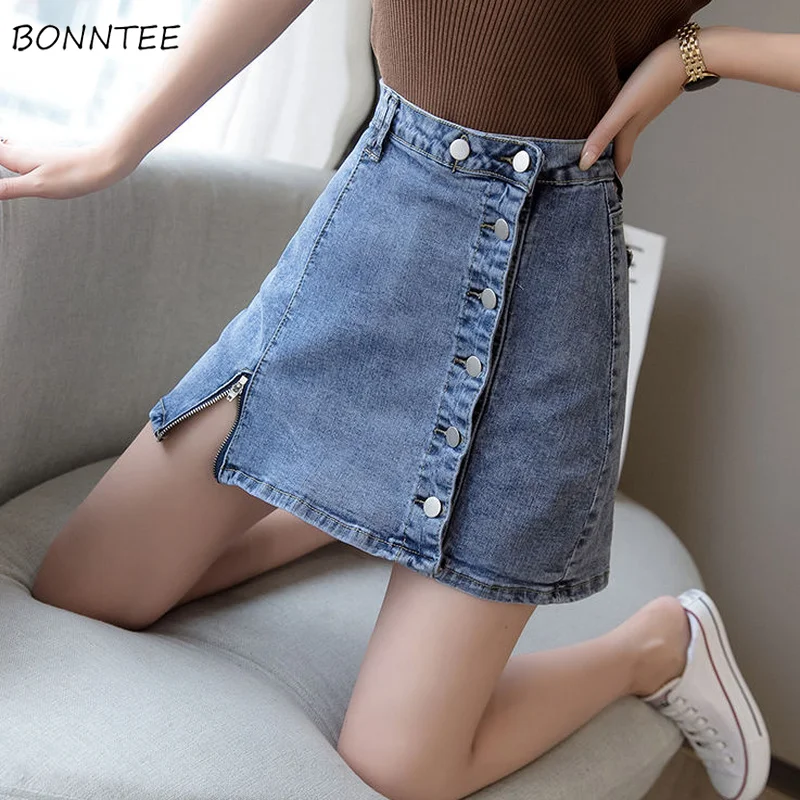 Skirts Women Denim Mini Sexy Harajuku Solid High Waist A-Line Casual 2021 Newest Chic Trendy Korean Fashion Leisure Slim Faldas