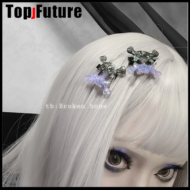 Gothic Lolita Women Girl Japanese Samurai Ninja Skull pins Skeleton forcine Punk Hair Clip spille Harajuku accessori per capelli