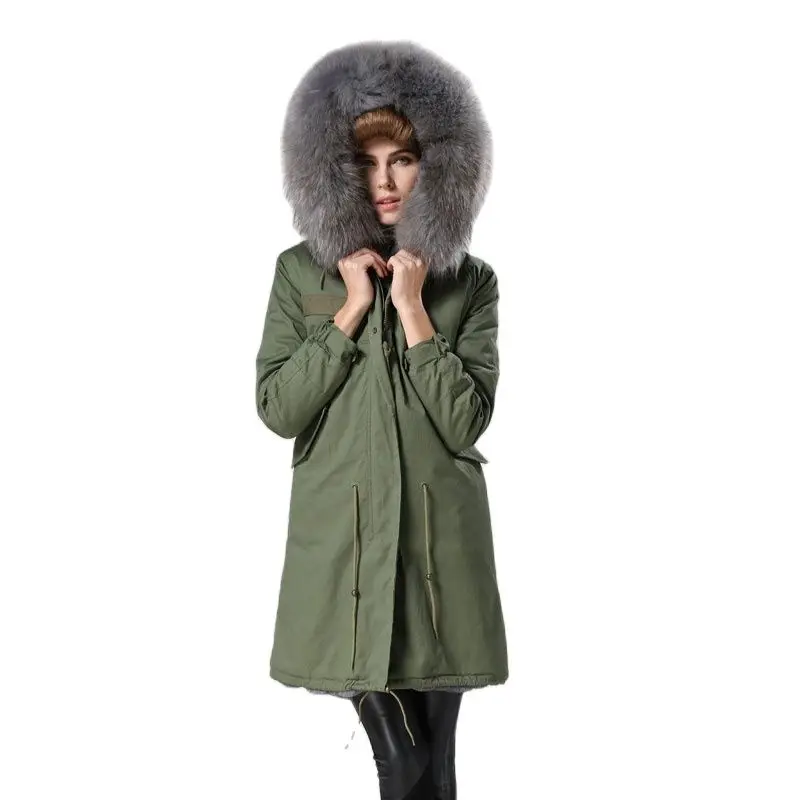 Long Cotton Shell Parka Mrs Casual Wear Fur Parka,Grey Real Fur Hoodies Brand Selling Winter Wear